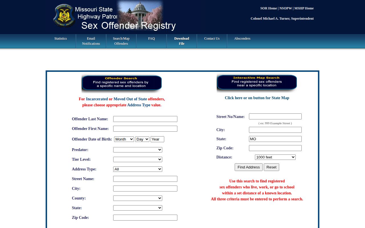 Official Missouri State Highway Patrol registry search interface